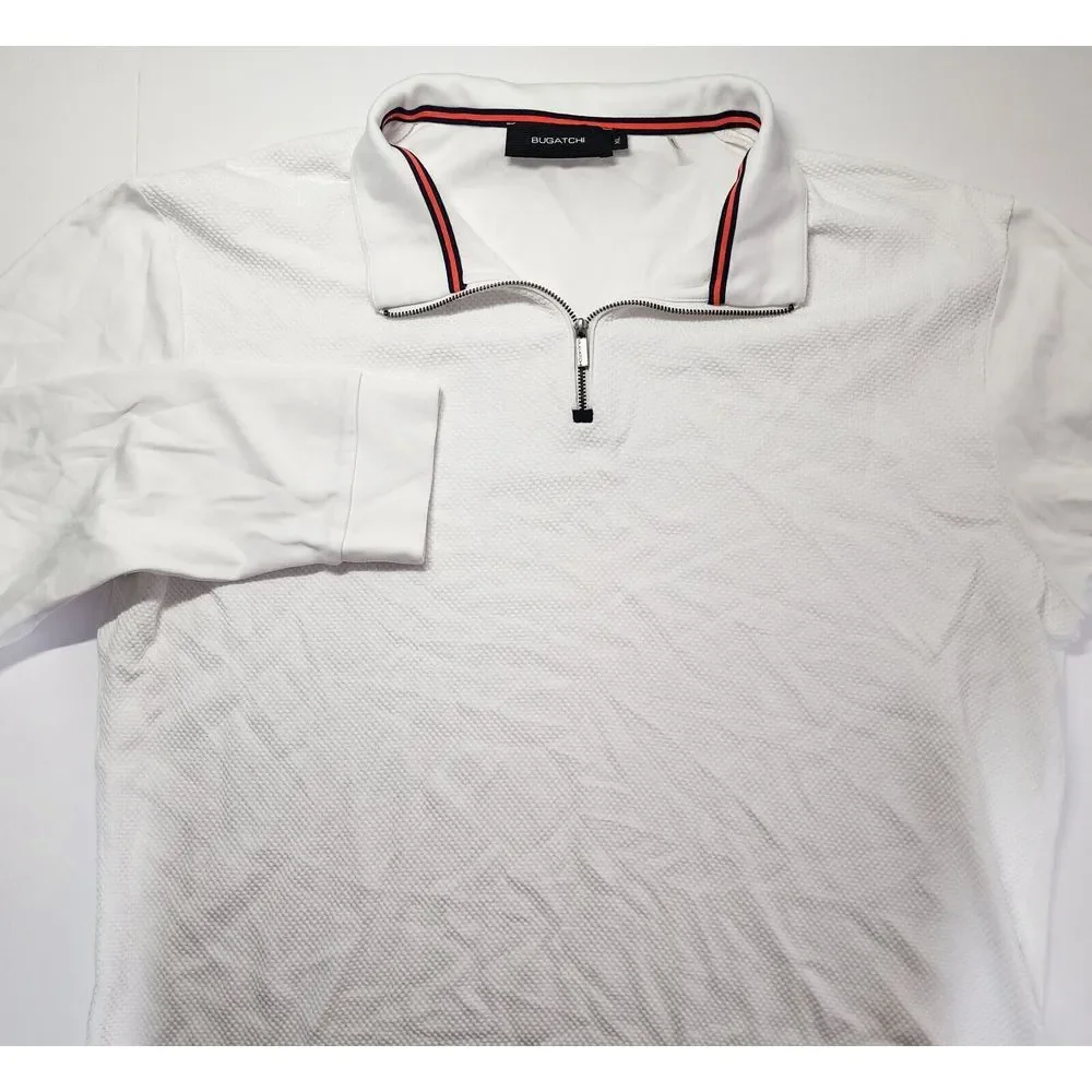 Bugatchi Mens Size XL White Long Sleeve 11/4 Zip Pullover